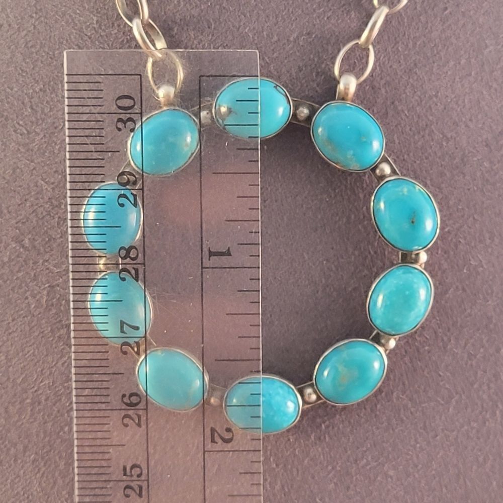 Sterling Dorothy Secatero Navajo Kingman Blue Turquoise Circle Necklace - Picture 8 of 13